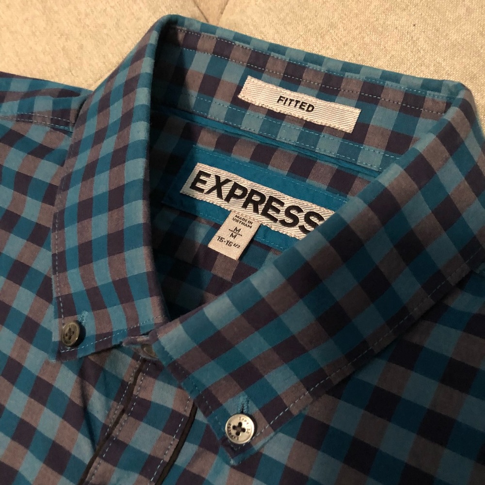 Express Blue Checked Button Down - image 4